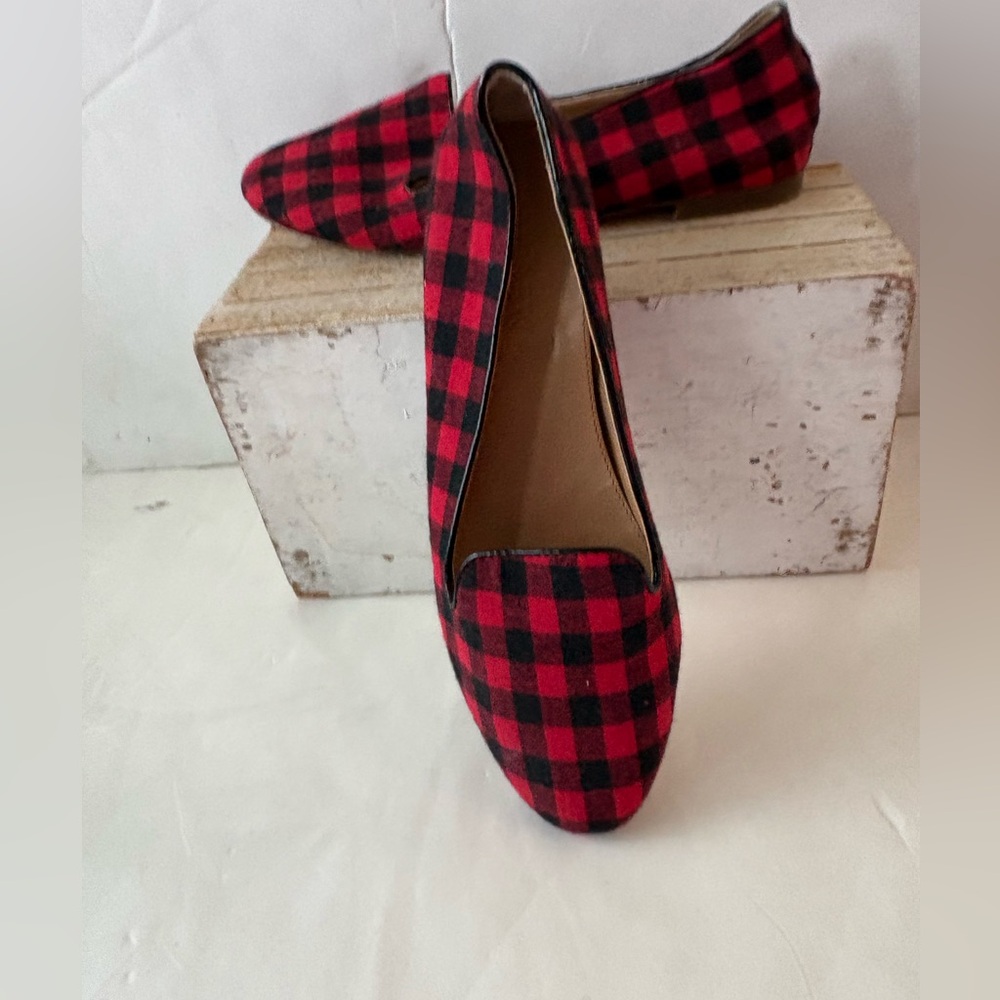 J. Crew Red and Black Plaid Loafers